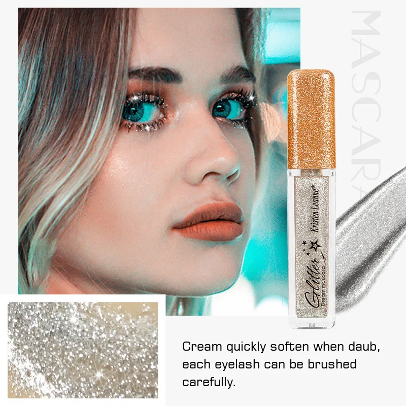 Máscara de pestañas con purpurina 4D, alargamiento de pestañas, extensión brillante de diamante, cepillo para pestañas, maquillaje de belleza, máscara de Color dorado de larga duración