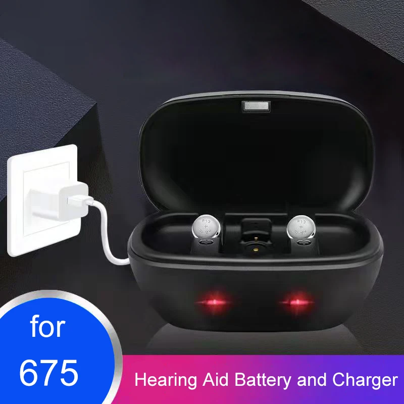 Hearing Aid Rechargeable Batteries 675 A675 P675 PR44 with Charging Case Box Powerful BTE Hearing Aids Amplifiers Accessories