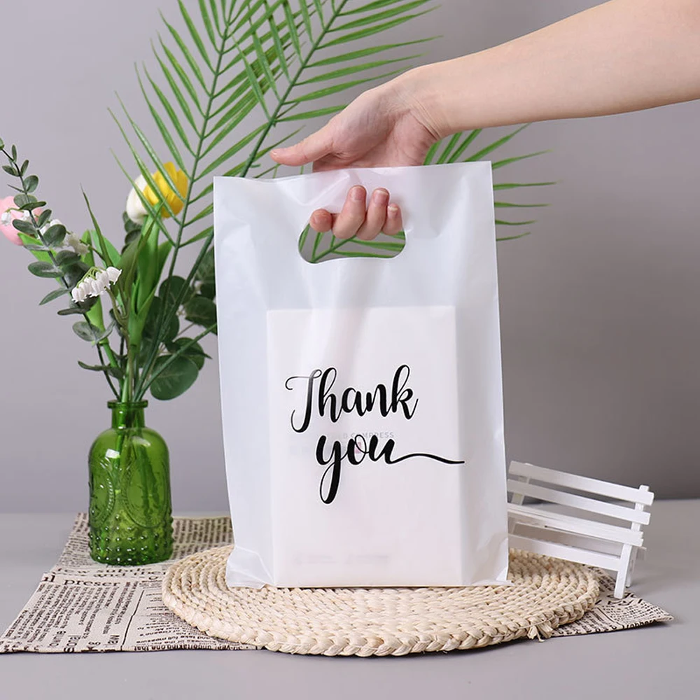 100Pcs Plastic Thank You Jewelry Gift Packaging Bag Wedding Birthday Guest Present Wrap Shop Candy Pastry Store Shopping Pouches