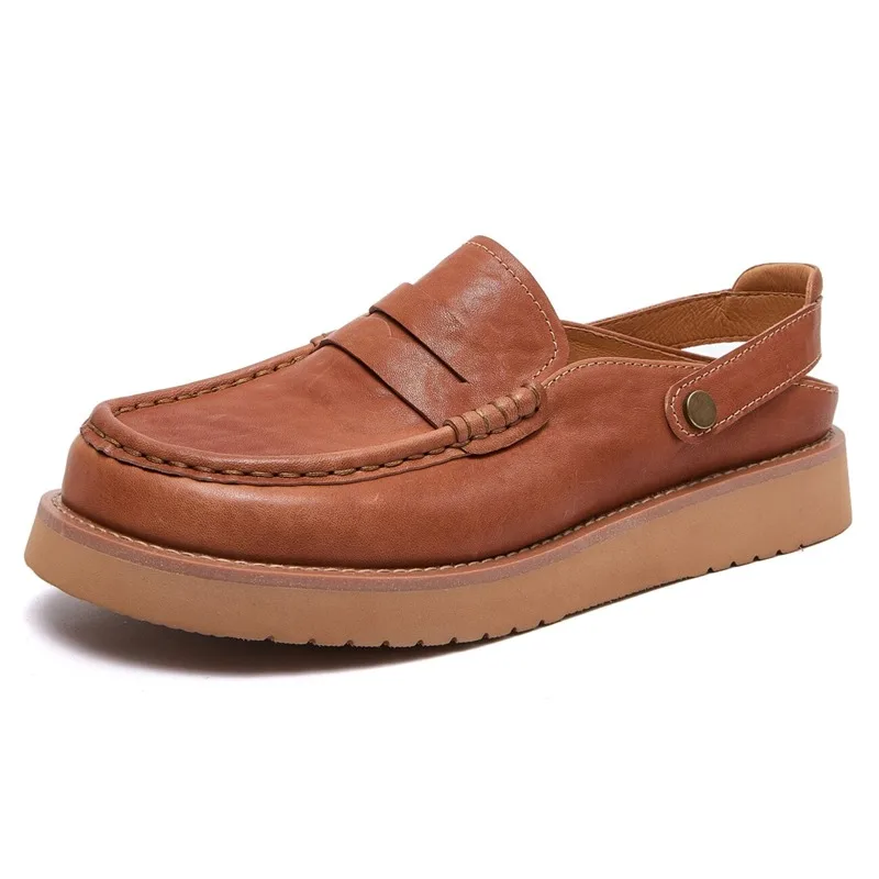 

Designer Luxury Cowhide Half Slippers Men Leather Shoes Thick Sole Casual Genuine Leather Slip on Outdoor Walking Male Loafers