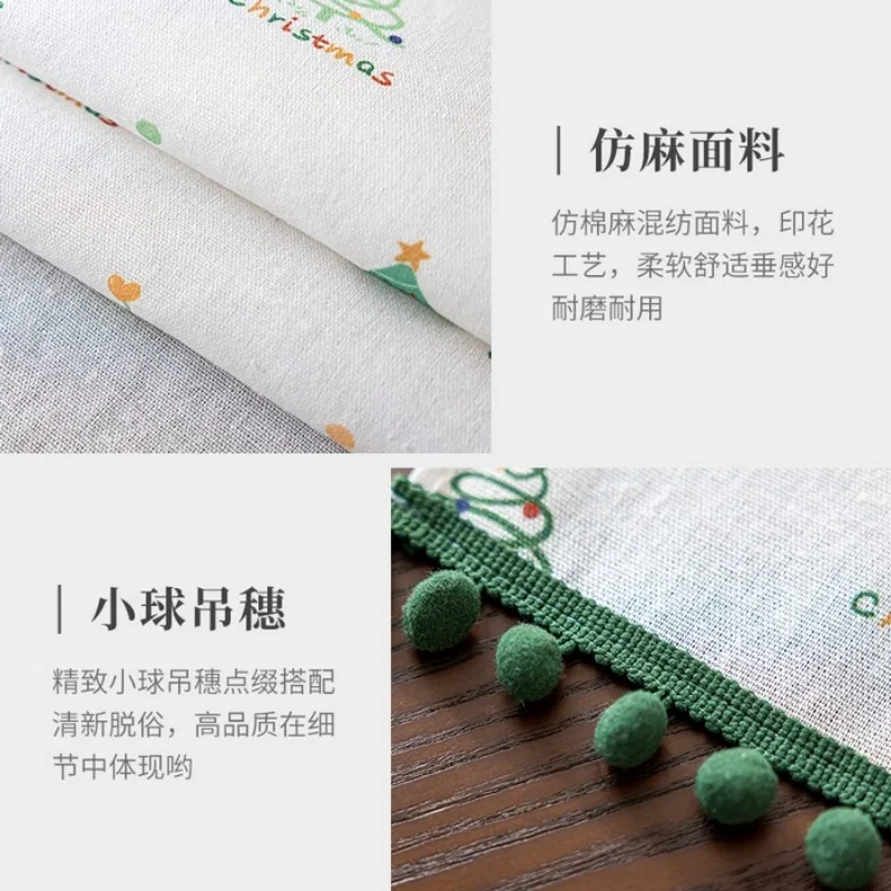 Obrus na długi stół w stylu retro amerykańskim z imitacji konopi, hit sprzedaży 2025, świąteczny, elegancki, idealny jako dekoracja bożonarodzeniowa.