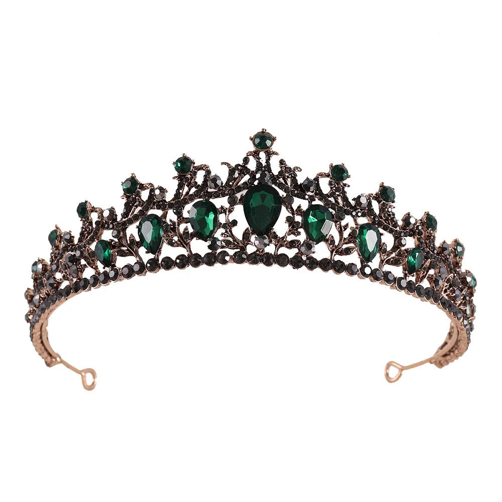 New Vintage Baroque Green Crystal Bridal Tiaras Headdress Rhinestone Pageant Diadem Party Wedding Crown Jewelry Hair Accessories