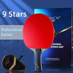 Huieson profissional 9 estrelas raquete de tênis de mesa ping pong paddle dupla face esponja de borracha bat fl cs alça com saco