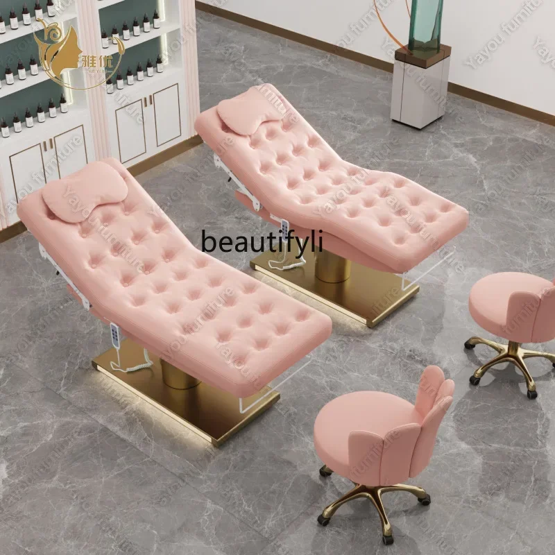 New Electric Beauty Bed Beauty Salon Golden Base Massage Facial Bed Eyelash Tattoo Bed