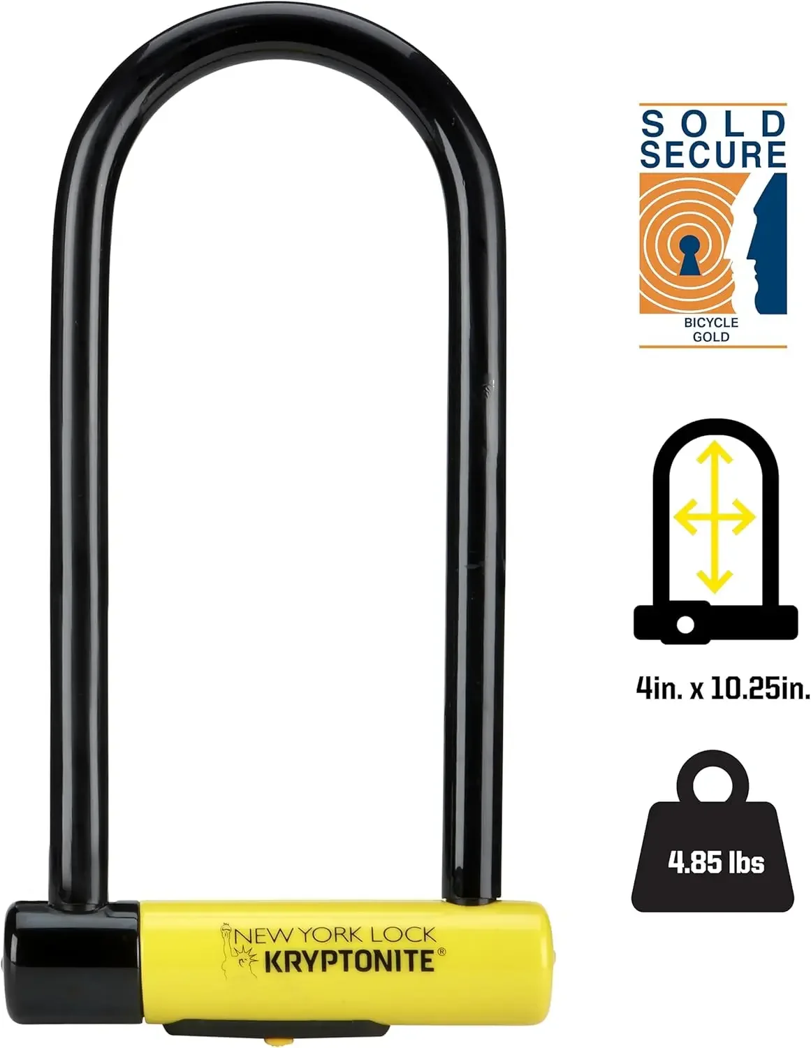 New York Long Shackle Bike U-Lock, Heavy Duty Anti-Theft Security Bicycle Lock Sold Secure Gold, 16mm Long Shackle wi