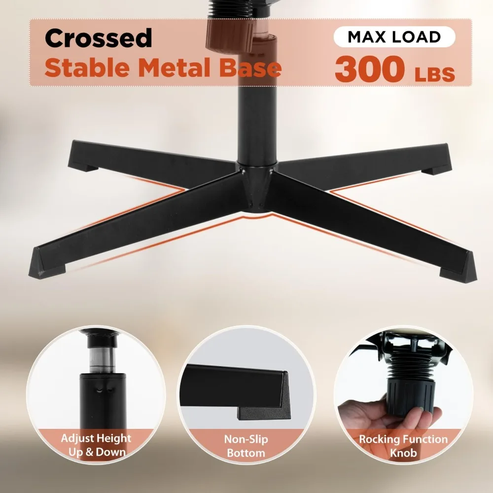 Wide Comfty Desk Chair with No Wheels  Height Adjustable,Swivel Fabric Vanity Chair Computer Task Chair