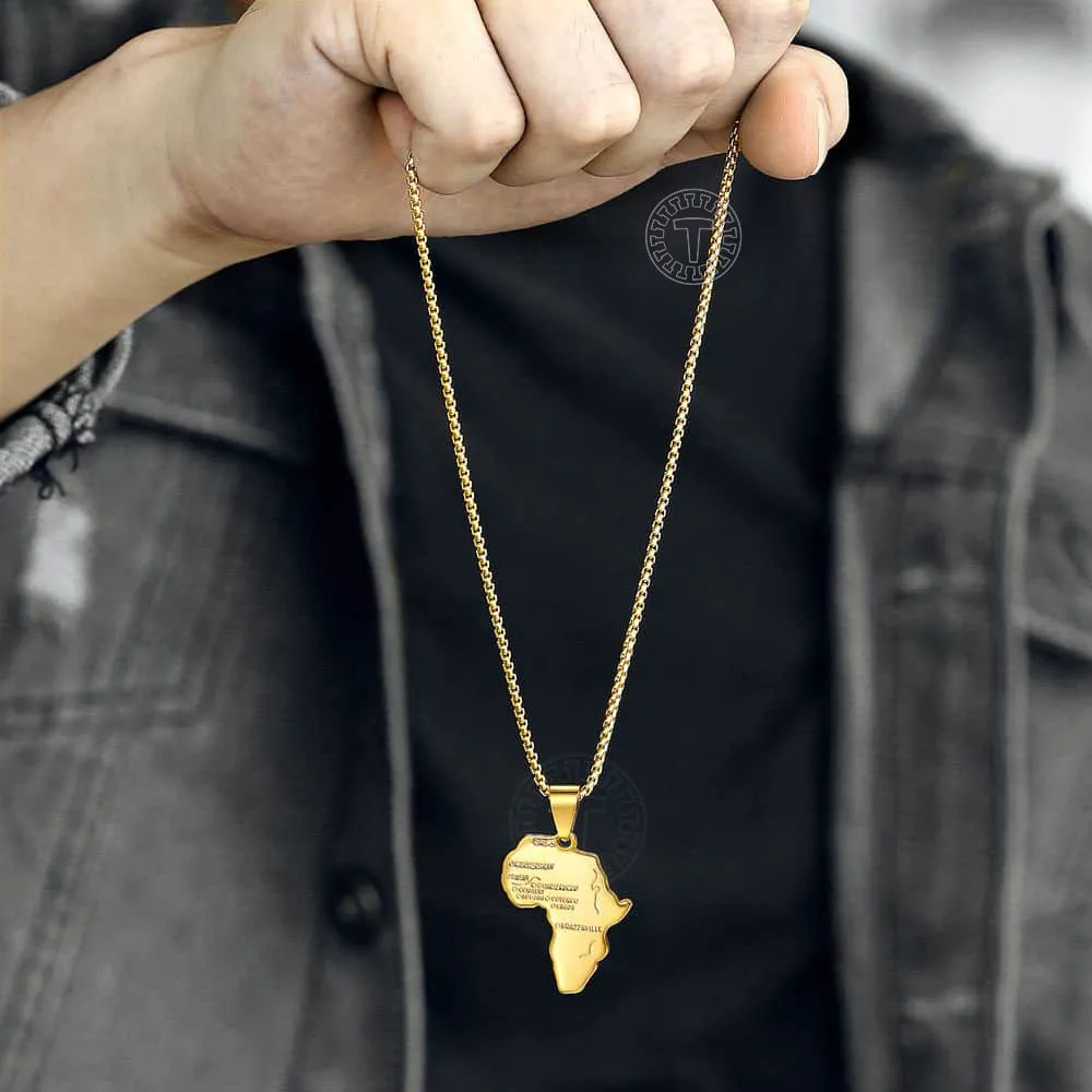 Gold Color Africa Map Pendant Necklace for Men Women Stainless Steel Gold Color African Map Fashion Jewelry Hip Hop Dropshipping