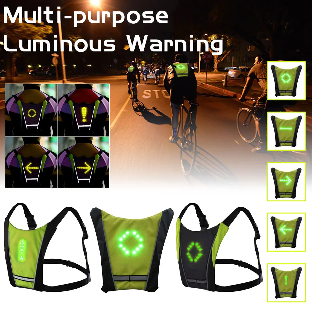 LED Turn Signal Vest Led Reflective Vest Warning Direction Backpack with Remote Controller for Night Cycling Running Walking