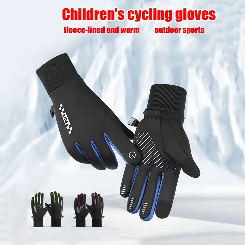 

Youngsters' Winter Gloves Children Bicycle Riding Gloves Full-finger Touch Screen Kids Warm Gloves Non-Slip Reflect