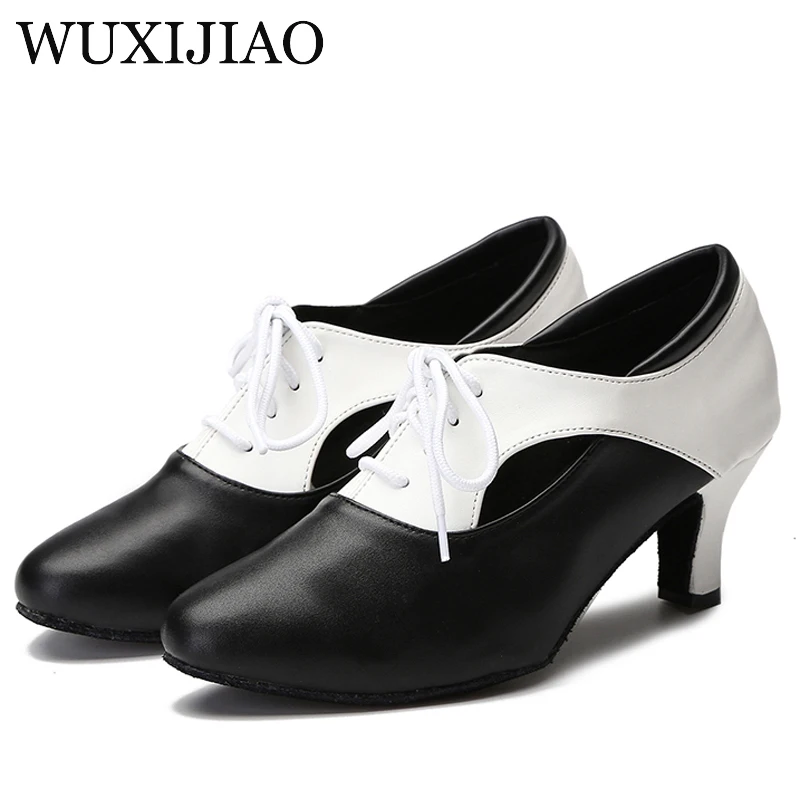 Wuxijiao sapatos de dança latina moderna das mulheres sapatos de tango valsa preto/branco sandálias femininas sapatilhas de dança