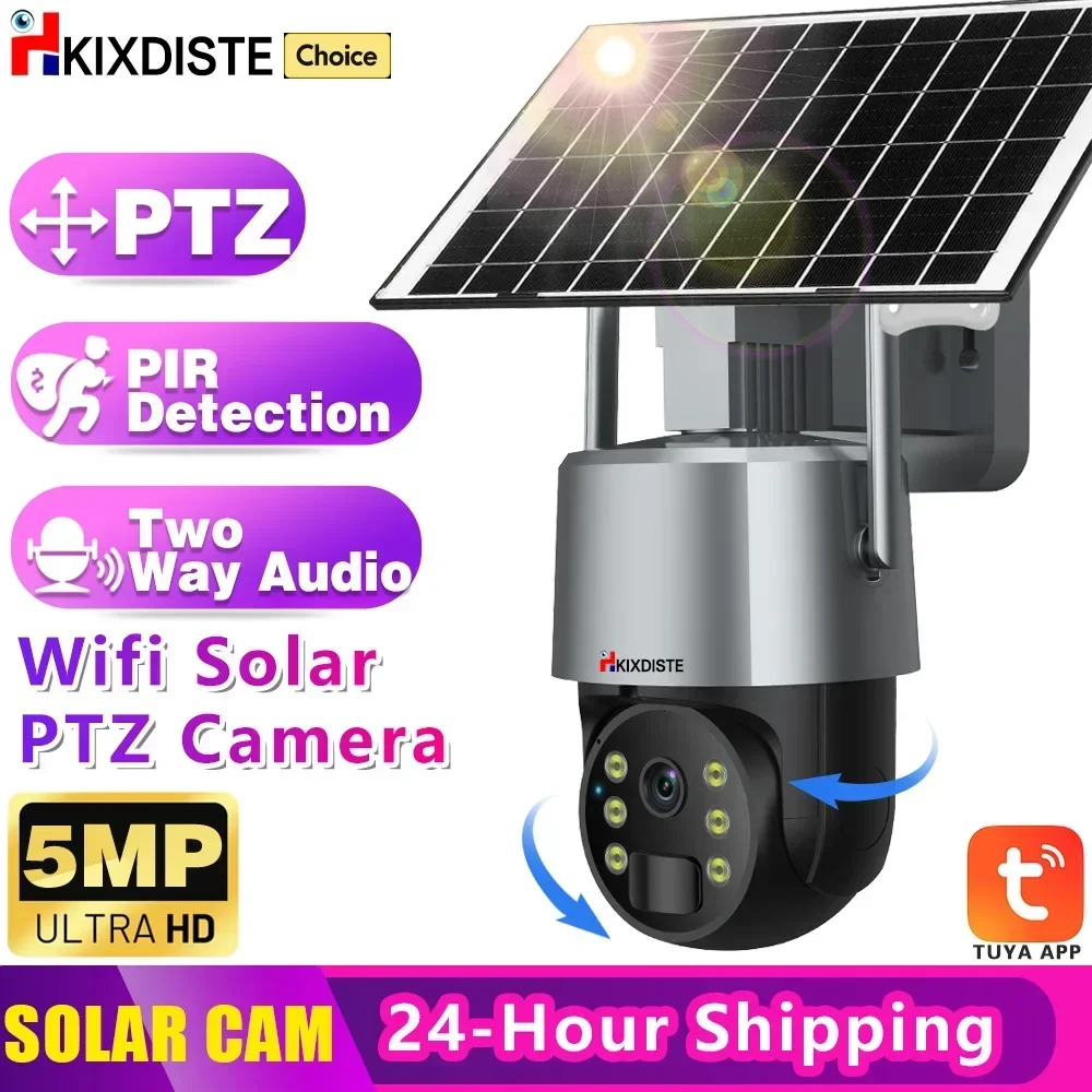 Tuya Smart 5MP Solar Camera  Battery Wireless PTZ Outdoor Waterproof Surveillance WiFi IP Security CCTV Color Light Camera