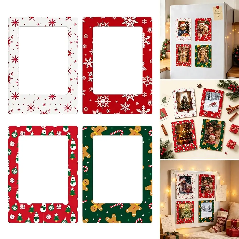 4Pcs Plastic Christmas Magnetic Photo Frame Gingerbread Man Snowflake Mini Magnetic Picture Frame Refrigerator Decor