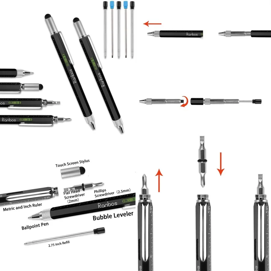 

Многофункциональная ручка 6-в-1, шариковая ручка с отверткой и линейкой для измерения и баланса и устройством с сенсорным экраном, идеально подходит для офиса S