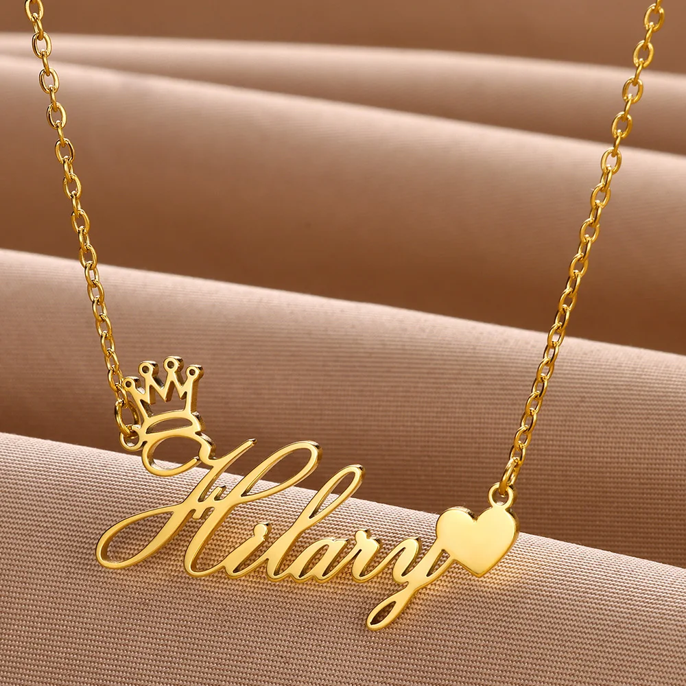 Custom Crown Name Necklace Women's Jewelry Personalized Cute Heart Nameplate Pendant Necklace Best Friends Gifts