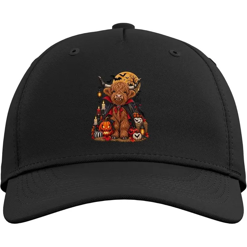 Highland Cow Vampire Spooky Pumpkin Bats Halloween Adjustable Baseball Hat