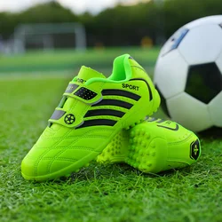 Hot Sale Turf Soccer Shoes Boy Cheap Green Comfortable HOOK&LOOP Children's Football Shoes Outdoor Non-slip Futsal Sneakers Kids