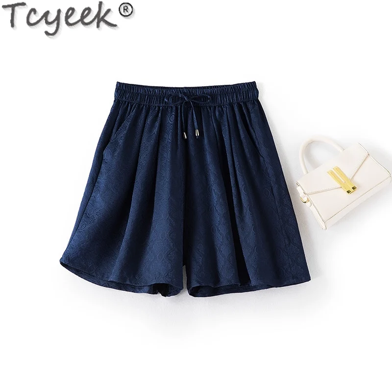 Tcyeek 100% Mulberry Silk Shorts for Women Clothing Summer Womens Shorts Casual Women's Shorts Loose Fit Pantalones Cortos 2024