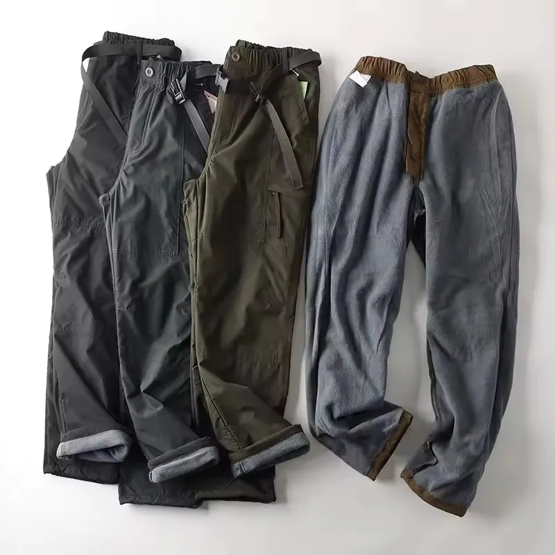 

Зимние толстые флисовые брюки, мужские повседневные брюки-карго, мешковатые уличные походные брюки, двухслойные бархатные теплые термотактические брюки