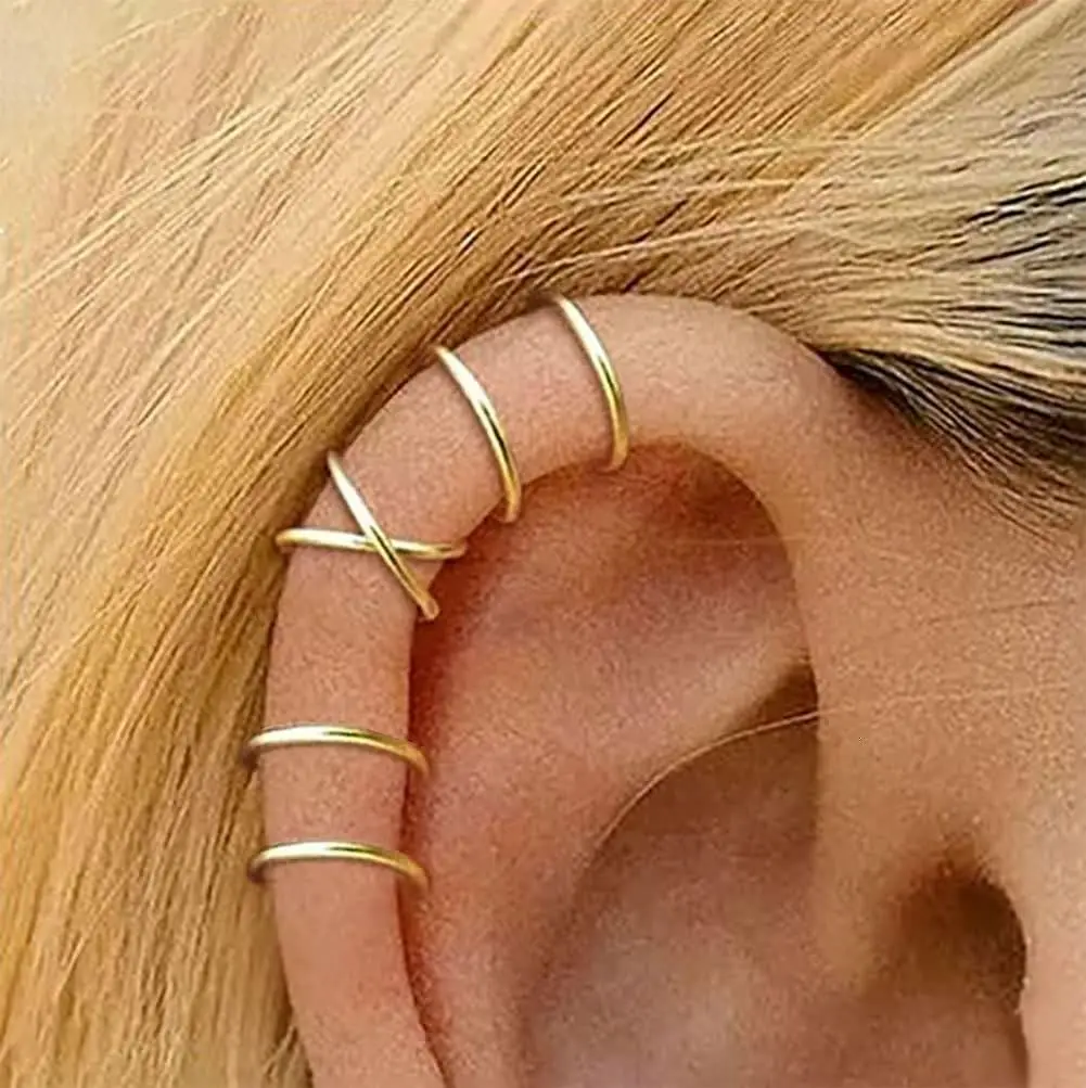 Ear Cuffs Non Piercing Teen Gifts Trendy, 14K Gold Silver Plated Clip on Earrings Jewelry Set for Teen Women Teenage Girls Gifts