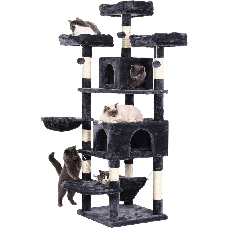 BEWISHOME Cat Tree 66.3 Inch Multi-Level Large Tall Cat Tower with Plush Top Perches, Sisal Scratching Post Cat Condo Play House