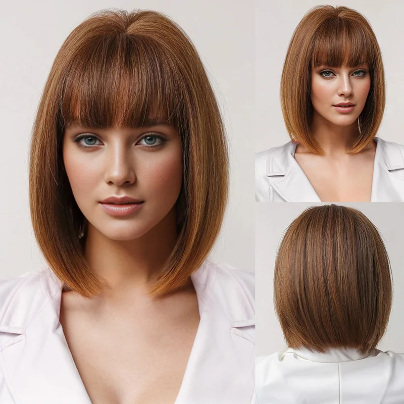 

European American Style Women Wig, Middle Part Black Short Straight Bob Hair Wig, Easy To Shape