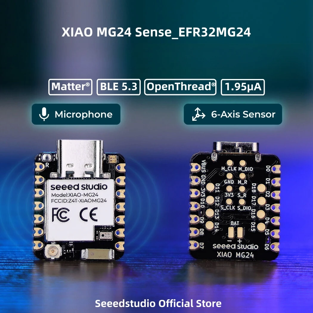 XIAO MG24 Sense Silicon Labs EFR32MG24, Matter® Native over Thread®/BLE 5.3,Arduino,1.95μA Ultra-Low-Power,On-Board IMU/Micphone