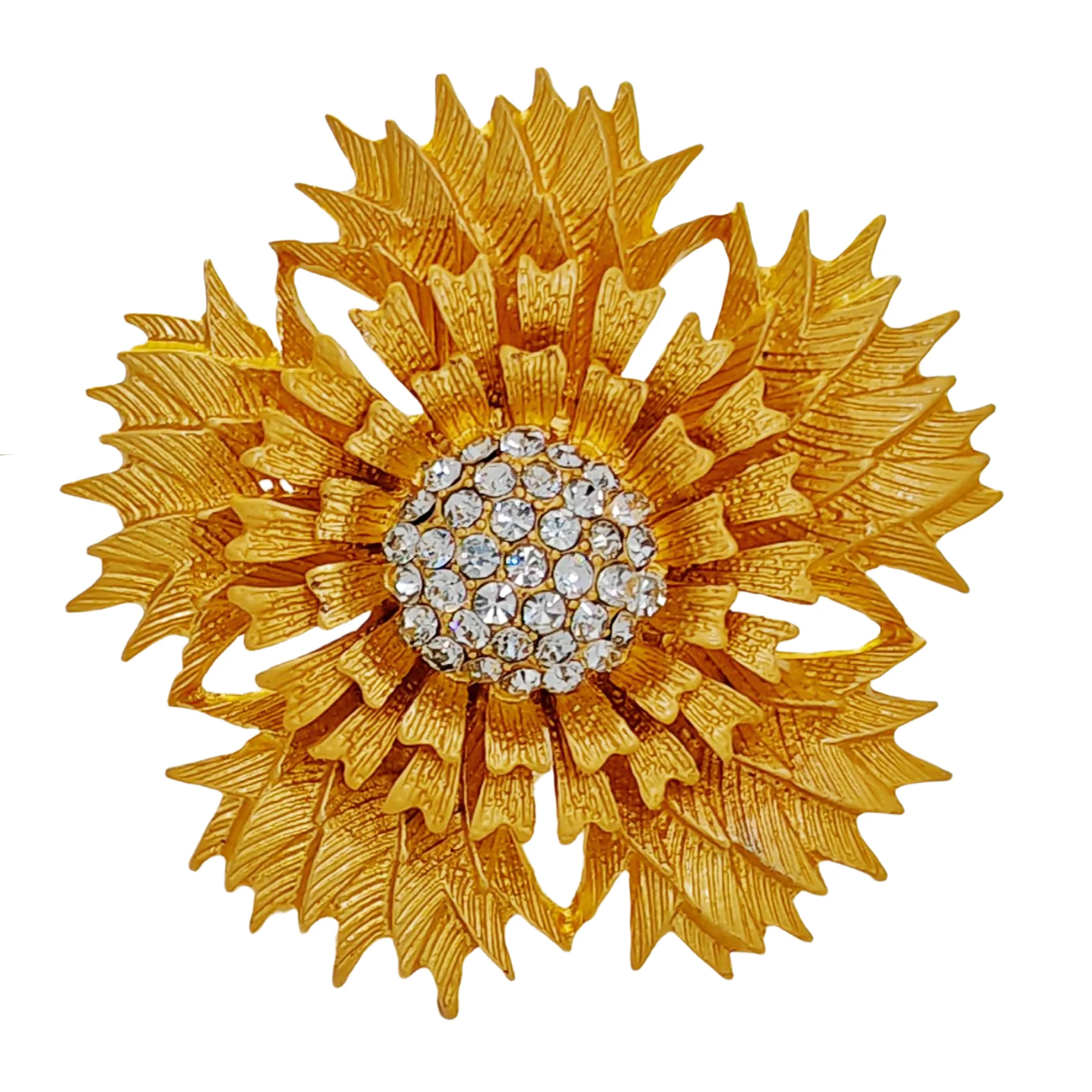 

Retro Gold Flower Brooch with Texture and Layered Petal