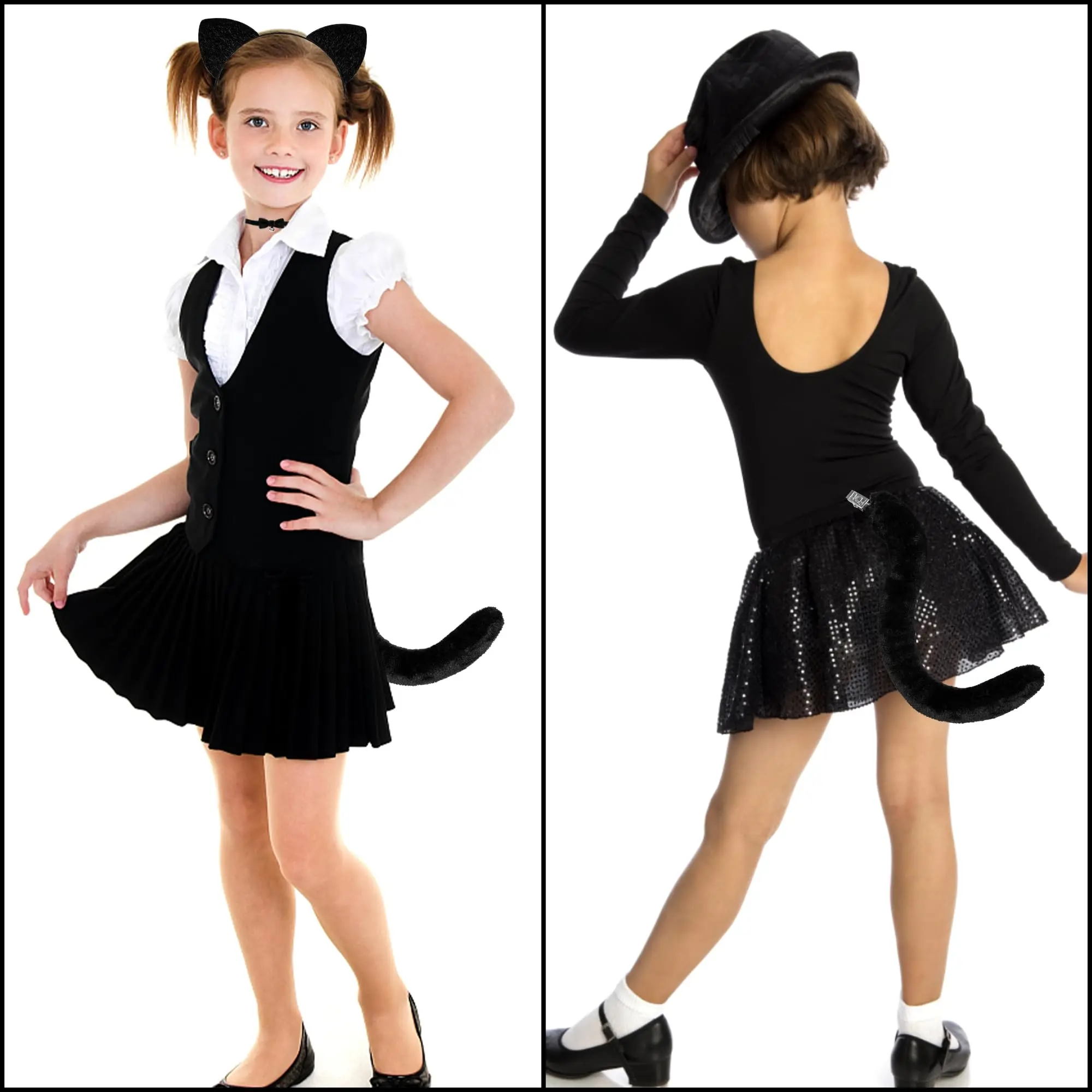 Zestaw opaska na głowę z kocimi uszami i obroża z dzwoneczkiem dla kobiet i dziewcząt, akcesoria do kostiumu kota, na Halloween, bal, cosplay.
