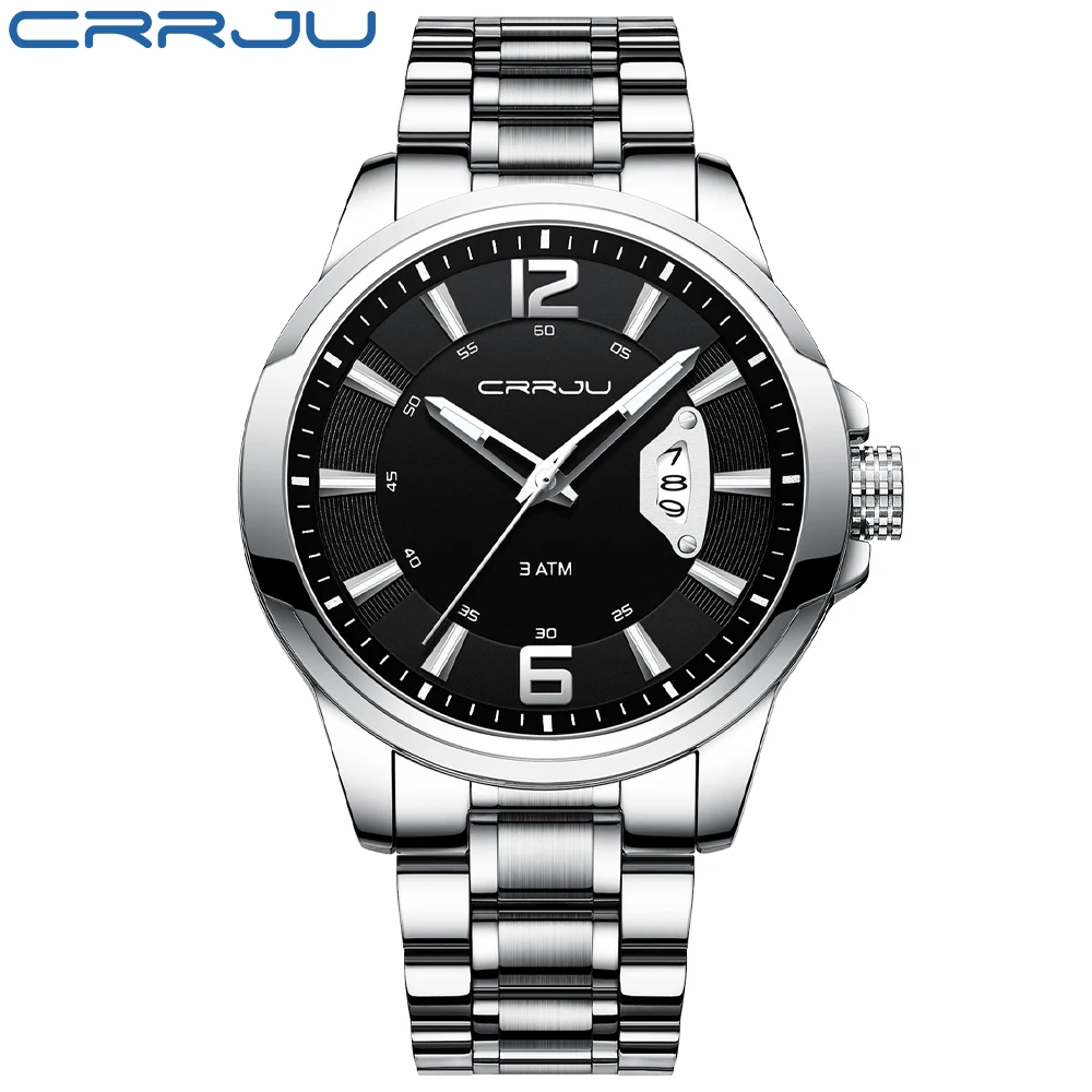 CRRJU Men Watches Luxury Stainless Steel Business Classic Calendar Waterproof Quartz Relogio Masculino