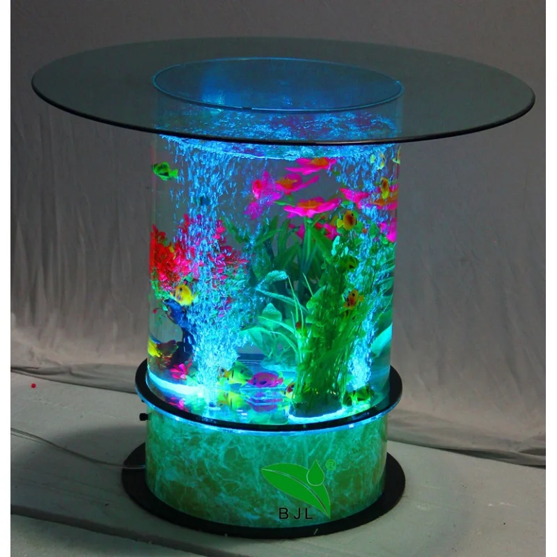 custom，round aquarium glowing LED acrylic dining table