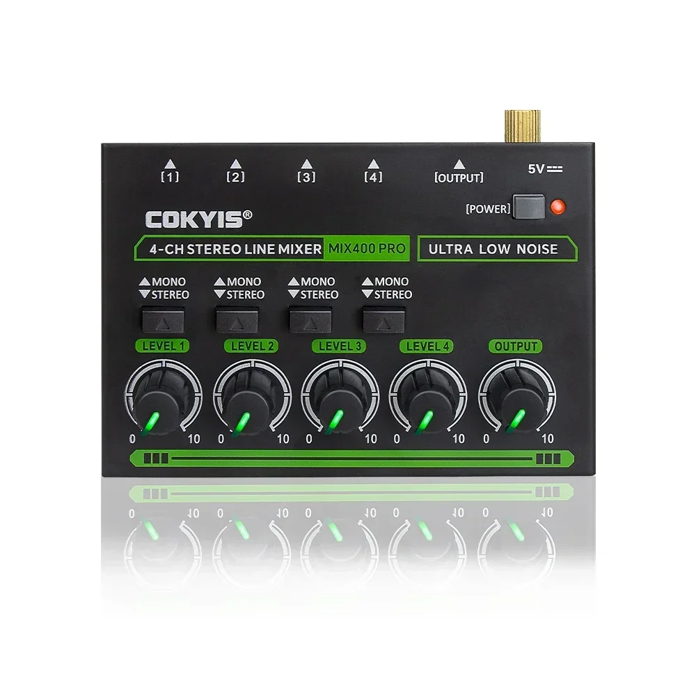 

Professional Sound Mixer 4 Channel Mixer Stereo Converters LED Mixer Low Noise Sound 4 Input 1 Output AXFY