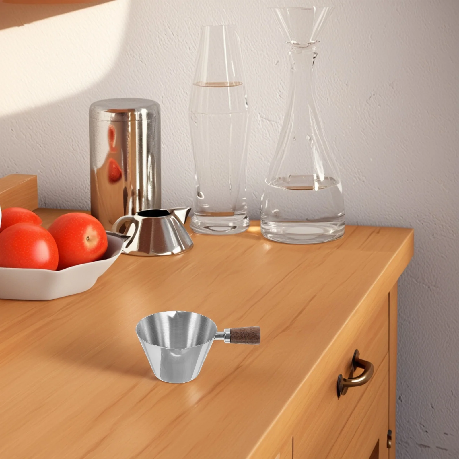 

Stainless Steel Espresso Cup Walnut Handle Double Shot 304 Liquid Measure Spout Dosing Mini Coffee Bar Accessories Pour Tool