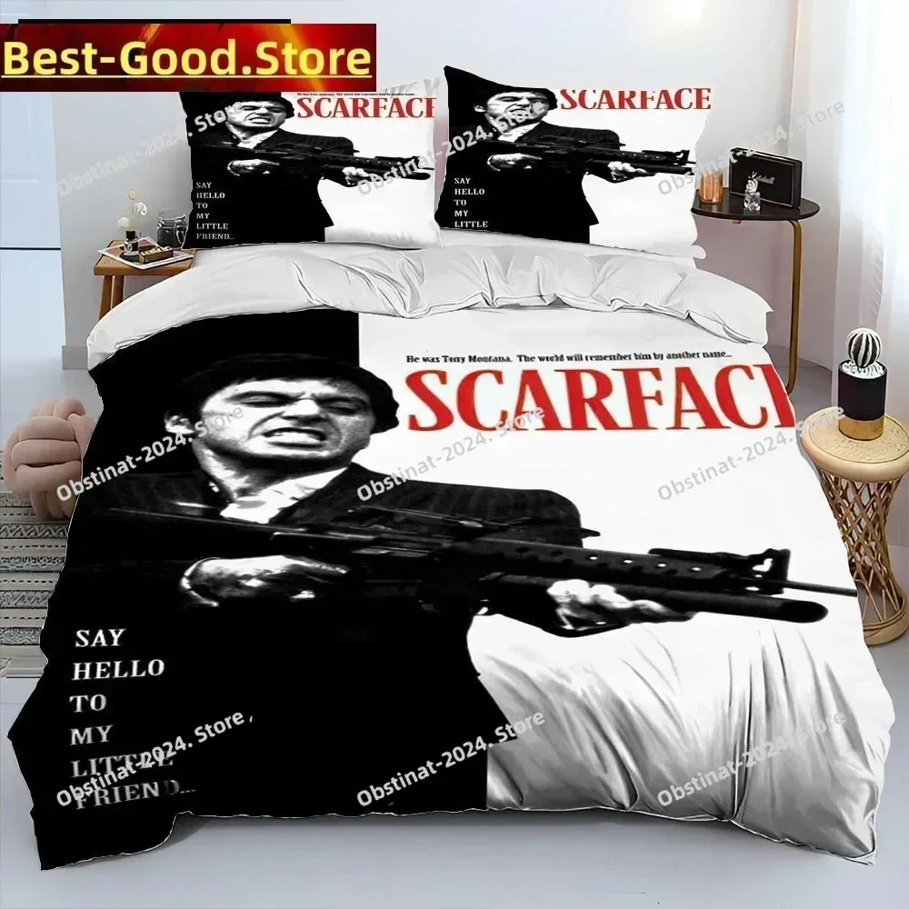 Fashion Movie Scarface Tony 3D Printing Comforter Bedding Set,Duvet Cover Bed Set Quilt Cover Pillowcase,King Queen Size Kid 033