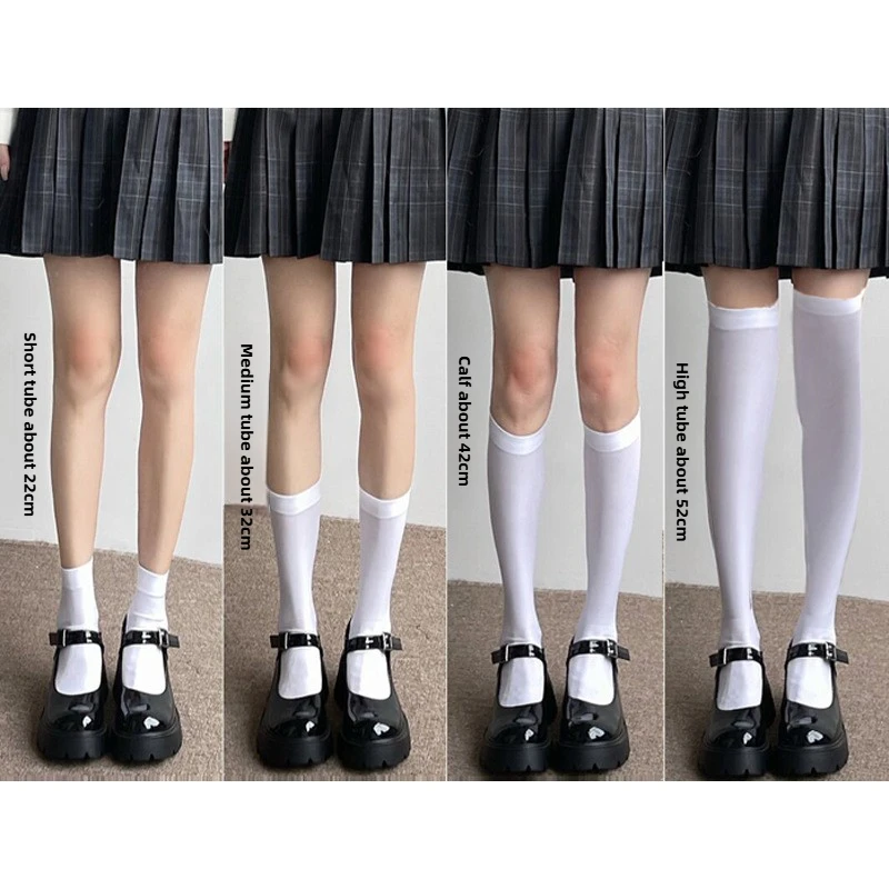 Bas transparents de couleur unie, Costume de Cosplay, uniforme JK, accessoire, robe Lolita, bonneterie haute, chaussettes hautes pour filles mignonnes