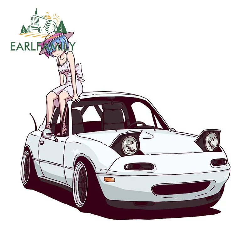 

EARLFAMILY 13cm x 11.7cm for Rem Auto Off Road Car Sticker Anime Scratch-Proof Caravan Decal Hot Car Door Protector Accessories