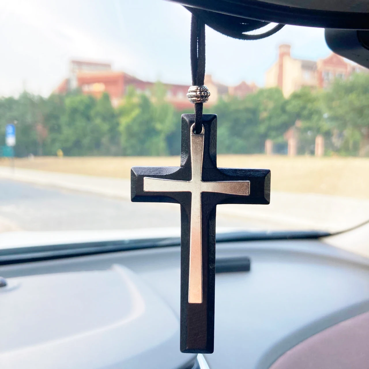 Cool Wood Cross Necklace for Men and Women Double Layer Vintage Handmade Car Pendant with Long Rope Minimalist Accessory