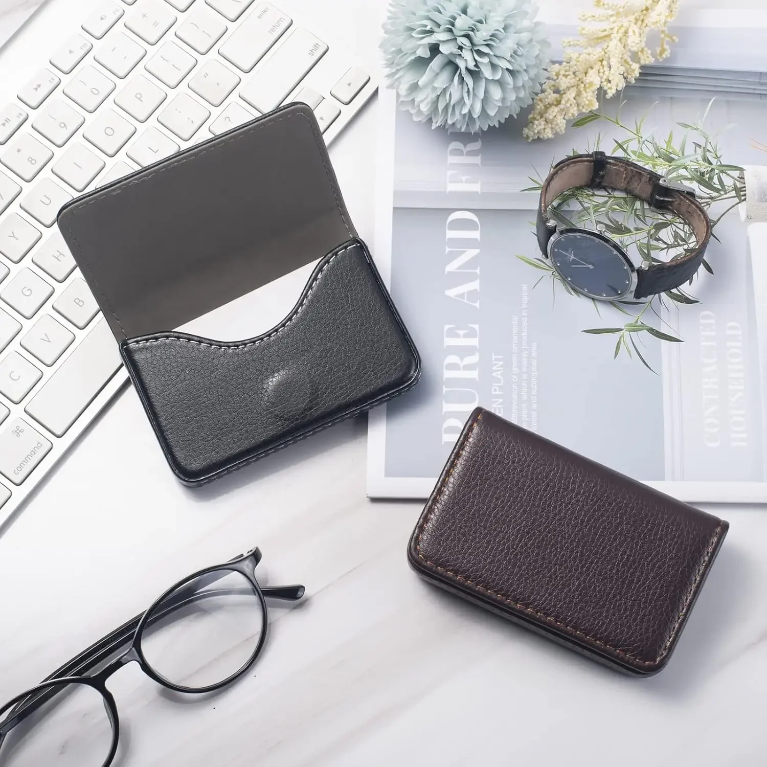 2026 PU Leather Business Card Holder With Magnetic Buckle Slim Pocket Name Card Holder Large Capacity Portable Credit Card Case view 6