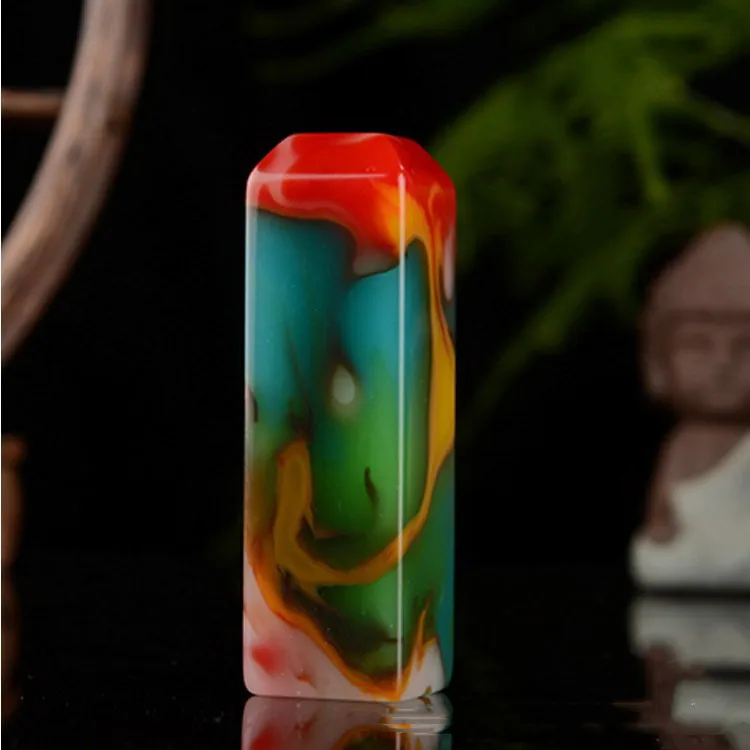 Natural Xinjiang Gobi Colorful Jade Seal Square Fashion Seal Cutting Ornament Stationery Ornament