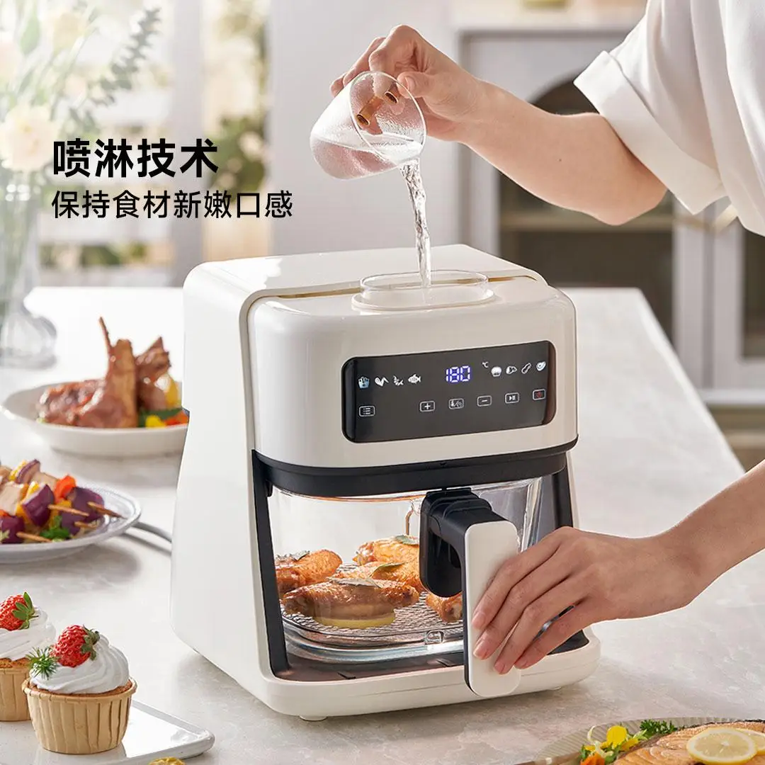 WANMI 220V 1400W 4.5L مقلاة هوائية مرئية من نوع الرش 360 °   رذاذ الماء البصري ثلاثي الأبعاد بشاشة كبيرة تعمل باللمس