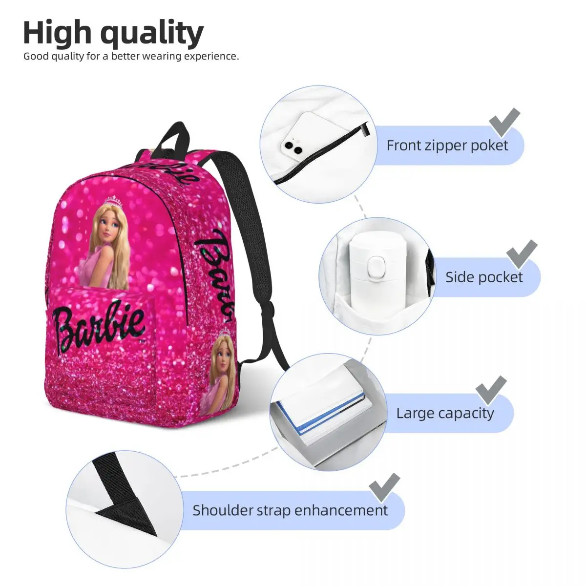 College Bag Barbie Multi Compartment Sanrio Barbie Office Workers Birthday Multi-Function Storage Bag Camping