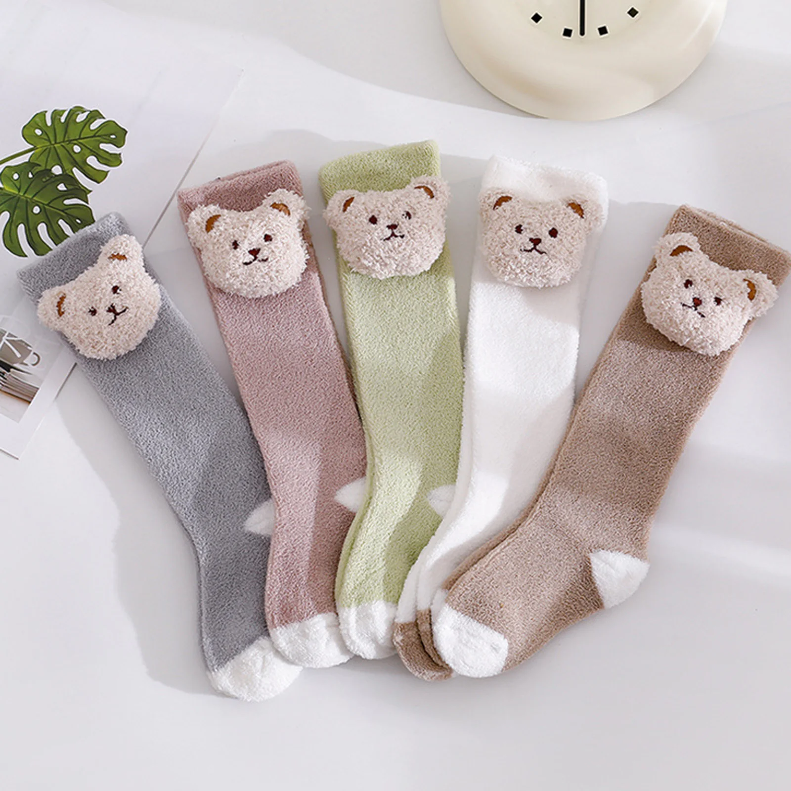 EWODOS Baby Kids Stockings for Girls Boys Cute Cartoon Bear Toddler Fleece Stockings Fall Winter Warm Infant Babies Socks