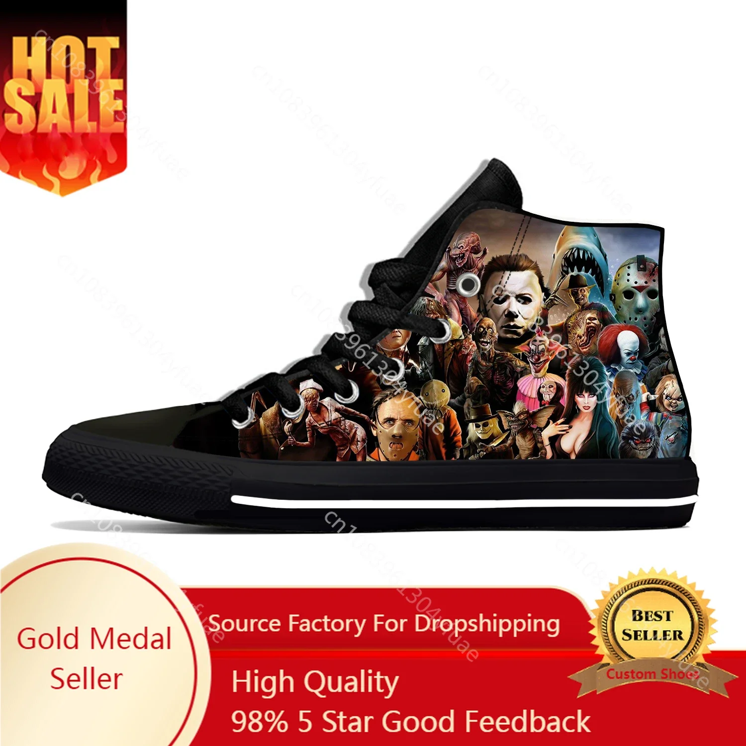 Myer Horror Pinhead Chucky Jaws Ghostface Michael Casual Cloth Shoes High Top Lightweight Breathable 3D Print Men Women Sneakers