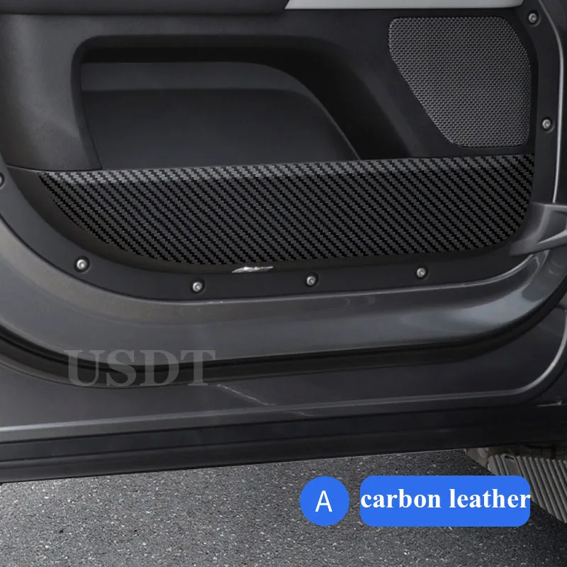 4PCS Fit for Land Rover Defender 110 2023 2022 2021 2020 2024 Leather Carbon Fiber Sticker Door Anti Kick Cover Protection Mat
