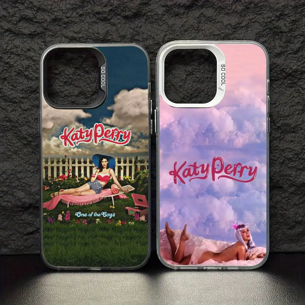 

Singer K-Katy Perry Phone Case For iPhone17,16,15,14,13,12,11 Pro Max Blcak Colorful Silver Plated Inside Cover
