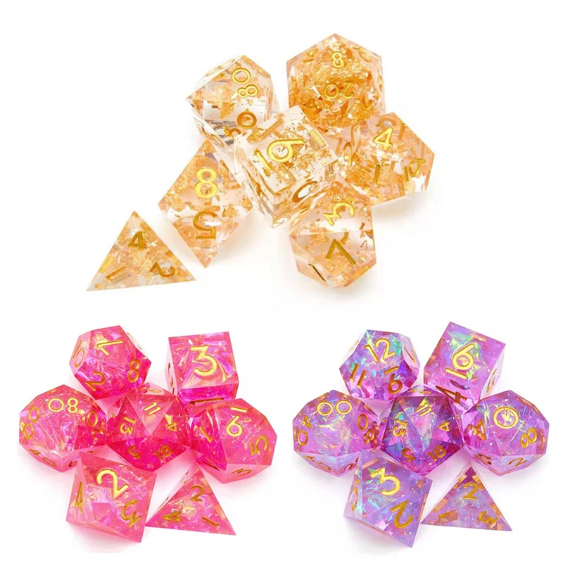 7Pcs/Set DND Dice Set Handmade Resin Polyhedral Dice Set Sharp Edge for RPG Role Playing Table Games Party Toy