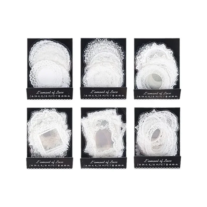 30 pz/borsa White Lace Pattern adesivi trasparenti per animali domestici Vintage Clear DIY Journaling Album Scrapbooking Collage Material