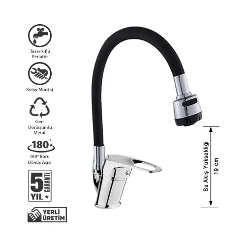 Baymera 2 Function Black Kubarlı Mix Kitchen Sink Faucet