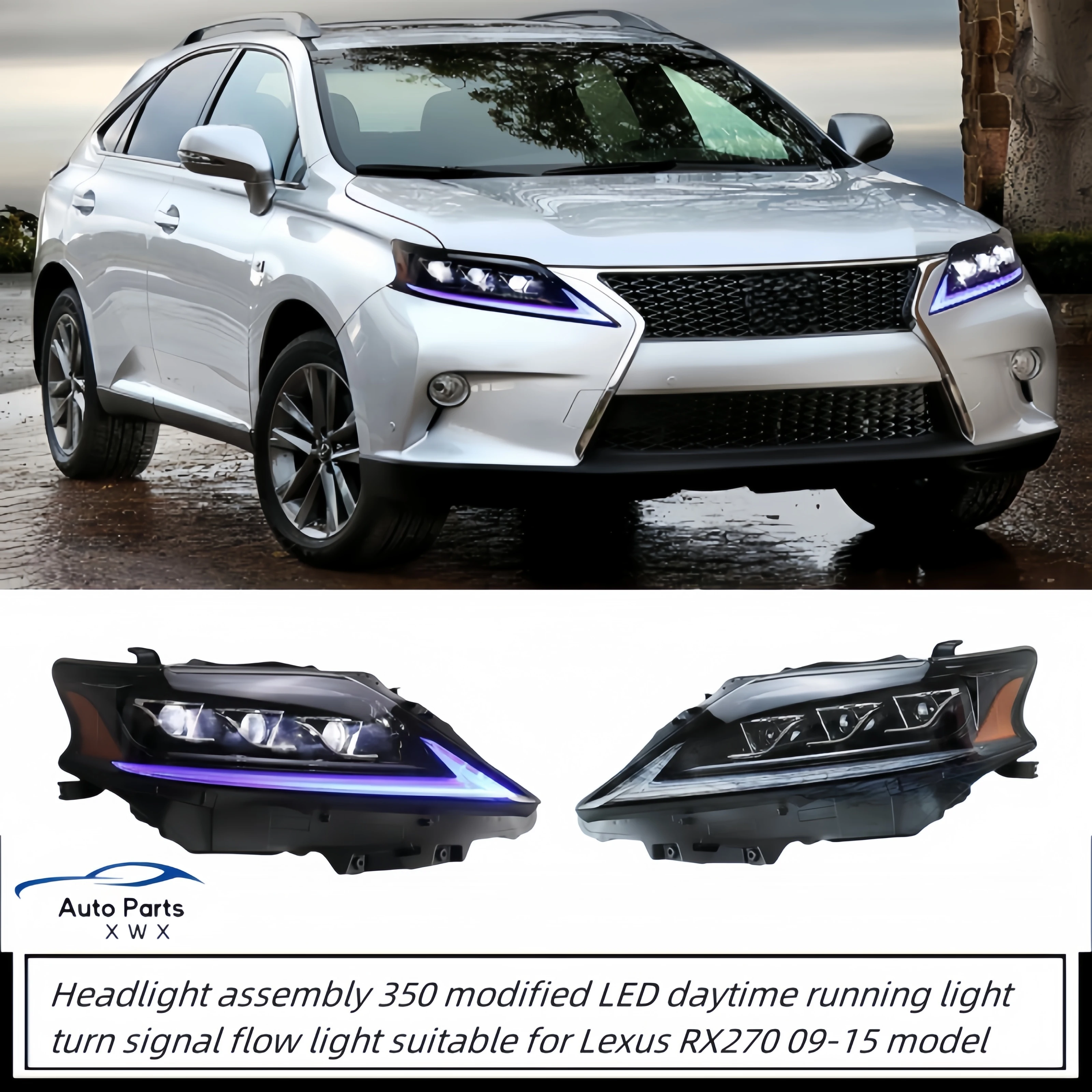 

Headlight assembly 350 modified LED daytime running light turn signal flow light suitable for Lexus RX270 09-15 model