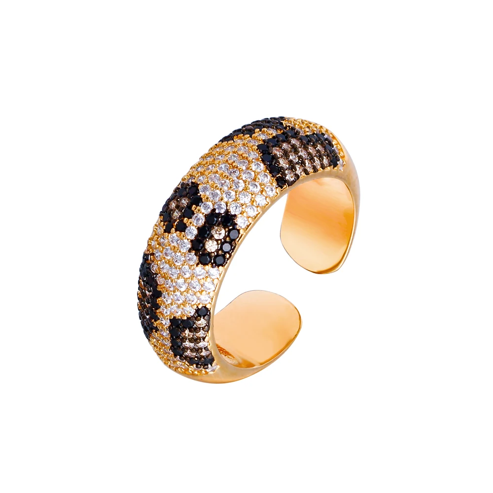 ThreeGraces 2024 Luxury Multicolor Cubic Zirconia Leopard Skin Pattern Bridal Party Open Size Ring for Women Chic Jewelry R320