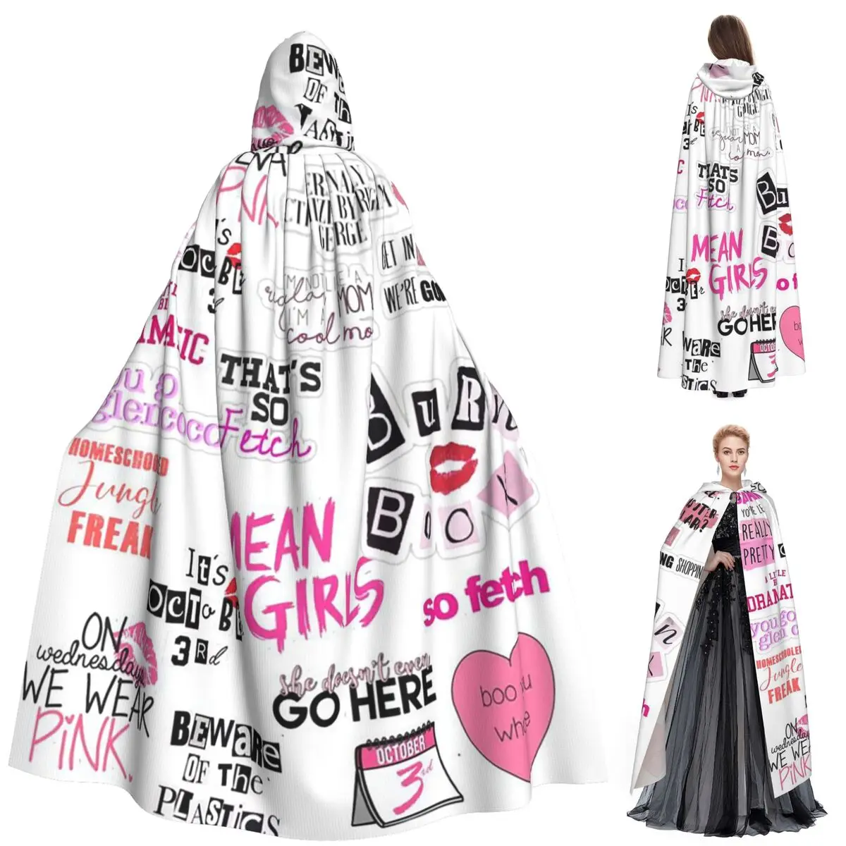 

Burn Book - Mean Girls Long Hooded Cloak Witch Medieval Costume Cosplay Cape HalloweenCoat Adult Unisex